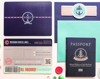 Printed Cruise Wedding Passport Invitation Destination Wedding Anchors