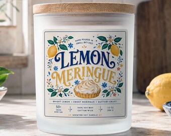 Nonna's Lemon Meringue Soy Candle – Bright Lemon & Sweet Meringue Scent, 100% Soy Wax, Kitchen Candle, Bakery Candle