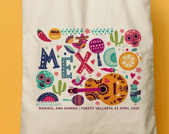 Mexico Custom Totes, Custom Canvas Tote, Wedding Favor, Welcome Bag, Mexican Fiesta, Corporate Gift, Company Trip, Wedding Tote Bag