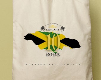 Jamaica Custom canvas Tote bag, Beach tote, destination wedding favor, bridesmaid gift, Montego Bay, Ocho Rios Jamaican Flag, Corporate Gift