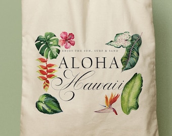 Aloha Mahalo Hawaii Custom Totes, Wedding Bag, Bridesmaid gift, Welcome Tote Destination Wedding Beach Canvas Tote, Luau, Corporate Gift