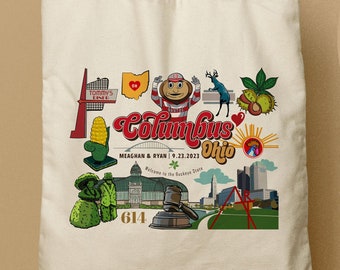 Columbus Ohio Canvas Tote Bag, City Tote, Travel Souvenir, Convention Tote, Wedding Bag, Bridesmaid Gift Welcome Wedding Favor