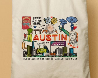 Austin Texas Canvas Tote, Custom Canvas Tote Bag, Welcome Bag, Beach Tote, Wedding Favor, City Tote, Travel Souvenir, Party Favor, Vacation