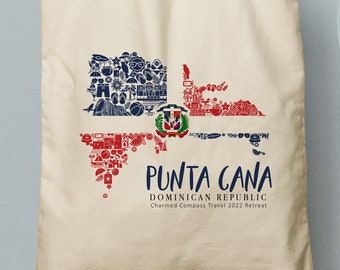 Dominican Republic Tote, Personalized, La Romana, Custom Wedding Tote, Punta Cana, Bridesmaid Gifts, Welcome Bag, Santo Domingo Wedding