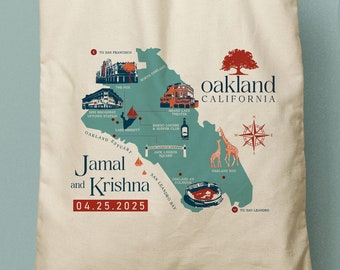 Oakland California Personalized Canvas Tote Bag, Custom Welcome Bag, Beach Tote, Wedding Favor, City Tote, Travel Souvenir, Party Favor