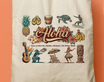 Aloha Hawaii Canvas Tote, Custom Canvas Tote Bag, Welcome Bag, Beach Tote, Wedding Favor, City Tote, Travel Souvenir, Party Favor, Vacation