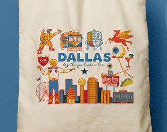 Dallas Texas Canvas Tote, Custom Canvas Tote Bag, Welcome Bag, Beach Tote, Wedding Favor, City Tote, Travel Souvenir, Party Favor, Vacation