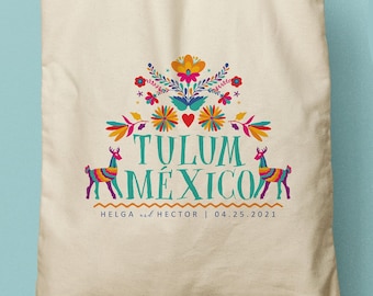 Otomi Textile Inspired Custom Canvas Tote, Personalized, Add Your Own Text, Welcome Gift Bag, Beach Tote, Tulum Mexico, Mexican Fiesta