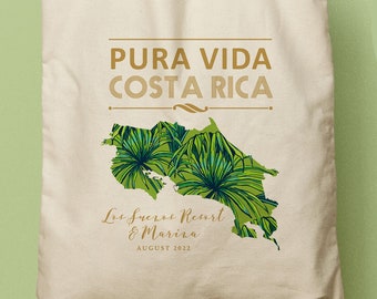 Canvas Totes, Pura Vida Costa Rica Custom Swag Bag, Wedding Favor, Welcome Gift, Thank you Gift, Bridesmaid Gift, Corporate Gift