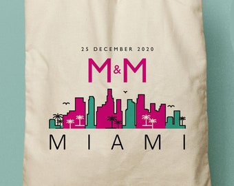 South Beach Miami Custom Tote, Bridesmaid Gift, Beach Tote, Wedding Souvenir, Wedding Favor, Florida Welcome Bag, Wedding Bag