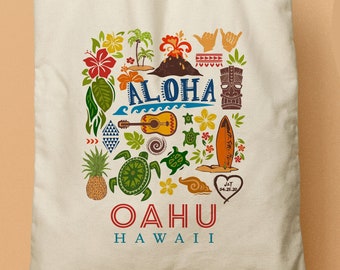 Hawaii Custom Canvas Totes, Personalized, Add Your Own Text, Destination Wedding, Bridesmaid gift, Party Favor, Oahu, Beach Tote, Luau