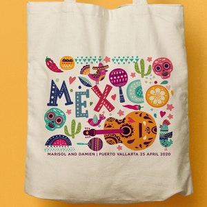 Mexico Custom Totes, Custom Canvas Tote, Wedding Favor, Welcome Bag, Mexican Fiesta, Corporate Gift, Company Trip, Wedding Tote Bag