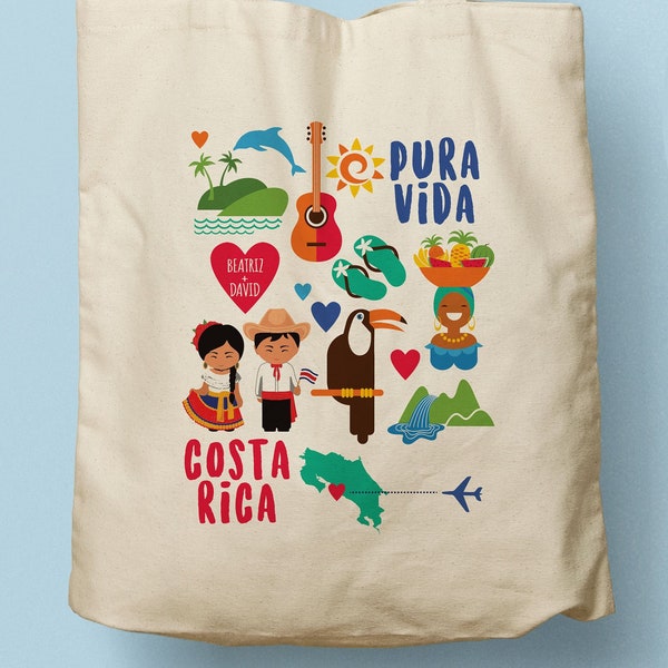 Personalized Canvas Totes, Pura Vida Costa Rica Custom Wedding Bag, Wedding Favor, Welcome Thank you Gift, Bridesmaid Gift, Corporate Gift