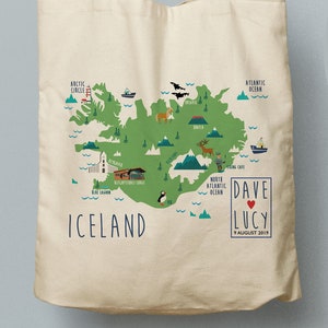 Iceland Illustrated Map Custom Totes Bridesmaid Gift Custom Tote Bag, Beach Tote, Wedding Favor, Guest Welcome Bag, Canvas Tote