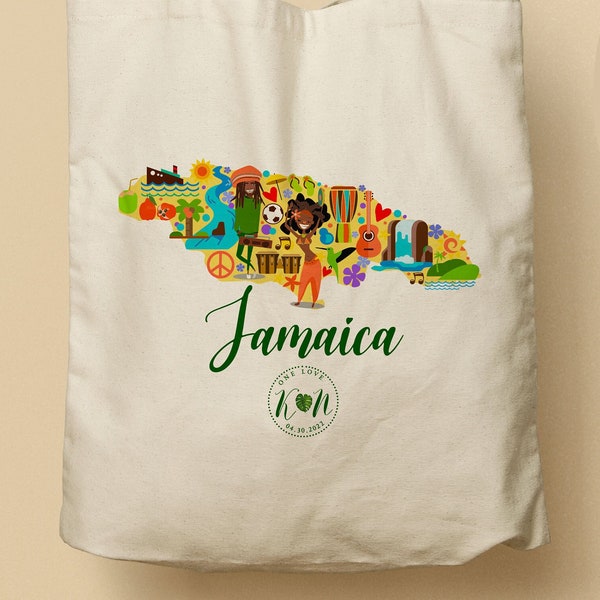 Jamaica Tote, Personalized, Add Your Own Text, Custom Wedding Tote, Ocho Rios, Bridesmaid Gifts, Welcome Bag, Montego Bay Wedding