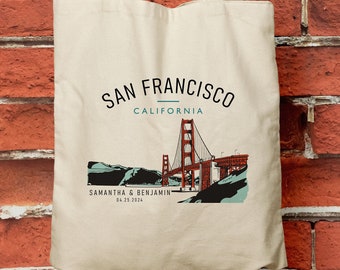 San Francisco California Golden Gate Bridge Personalized Custom Canvas Tote Bag, Welcome Bag, Bridesmaid Gift, Wedding Favor, Corporate Gift