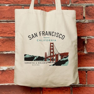 San Francisco California Golden Gate Bridge Personalized Custom Canvas Tote Bag, Welcome Bag, Bridesmaid Gift, Wedding Favor, Corporate Gift