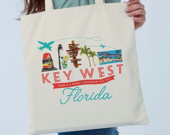 Key West Florida Custom Tote Bag Swag Bag Canvas Tote Keys Beach Tote Wedding Bag Bridesmaid Gift Welcome Wedding Favor