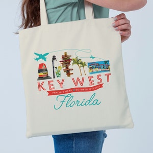 Key West Florida Custom Tote Bag Swag Bag Canvas Tote Keys Beach Tote Wedding Bag Bridesmaid Gift Welcome Wedding Favor image 1