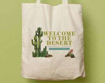 Palm Springs California Custom Canvas Tote, Desert Wedding, Welcome GIft Bag, Favor Bag, Beach Tote, Cactus Theme Design Souvenir Bags