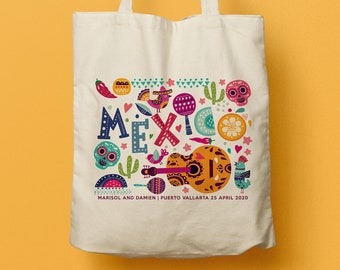Mexico Custom Totes, Custom Canvas Tote, Wedding Favor, Welcome Bag, Mexican Fiesta