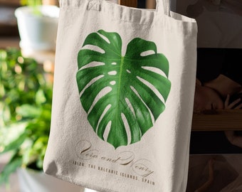 Monstera Leaf Aloha Hawaii Custom Totes, Wedding Bag, Bridesmaid gift, Welcome Tote Destination Wedding Beach Canvas Tote, Corporate Gift