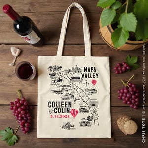 Calistoga California Wine Country, Napa Valley Map, Custom Wedding Tote Bag, Wine Trail Bachelorette, Wedding Favor Bags, Bridesmaid Gift