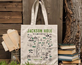 Jackson Hole Wyoming Tote Bag: Custom Ski Slopes Design, Wedding Favor