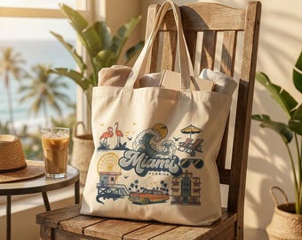 Fiona | Miami Florida Tote, Destination Wedding Gift, Personalized Welcome Bag, Custom Name Favor