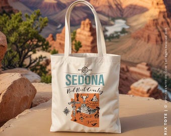 Sedona Arizona Illustrated Map Canvas Tote Bag, Wedding Favor