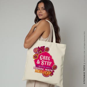 Riviera Maya, Meksyk Niestandardowa torba na mapę, torba ślubna, prezent dla druhny, torba powitalna Destination Wedding Beach Canvas Tote, torba konferencyjna