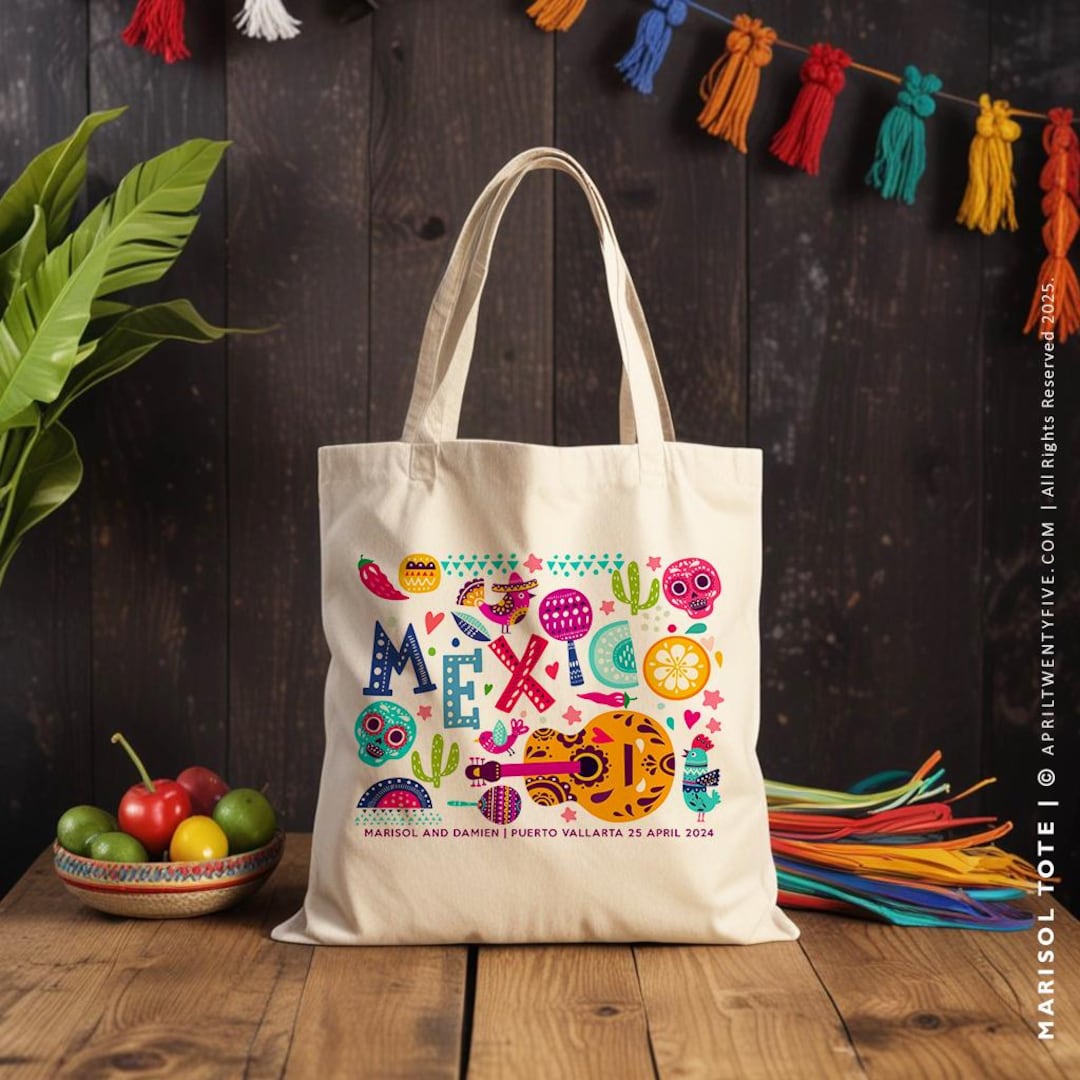 Custom Mexican Fiesta Tote Bag: Colorful Wedding Favor, Corporate Gift ...