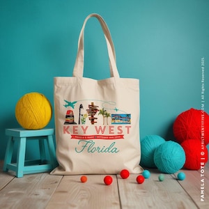 Sac de bienvenue pour mariage Key West - Sac fourre-tout personnalisé en Floride - Cadeau d&#39;enterrement de vie de jeune fille - Cadeau de mariage sur la plage - Cabas en toile tropicale - Cadeau de demoiselle d&#39;honneur