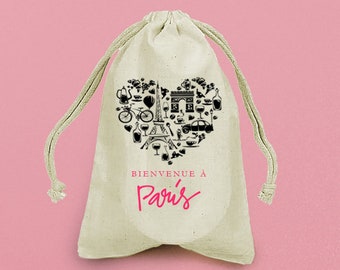 ISABELLA Bienvenue à Paris (Welcome to Paris) 5 x8 Custom Muslin Drawstring Favor Bag