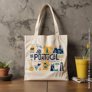 Portugal Illustrated Map, Personalized, Custom Canvas Tote, Destination Wedding, Welcome Gift, Canvas Tote Bag, Family Trip / Corporate Gift