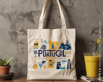 Portugal Travel Icons Canvas Tote, Personalized Welcome Gift