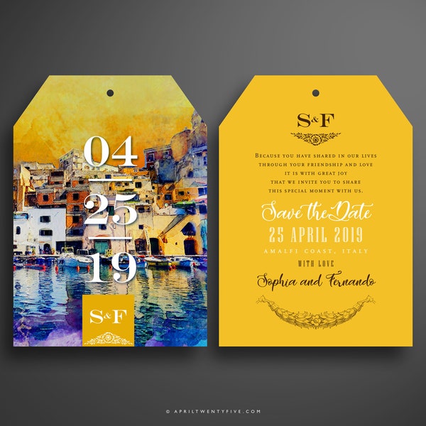 Luggage Tag Save the Date Invitation for a Wedding in Portofino Italy (Oversized)