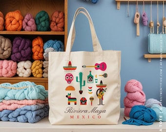 Mexico Welcome Tote Bag: Fiesta Wedding Favor, Custom Cotton Gift