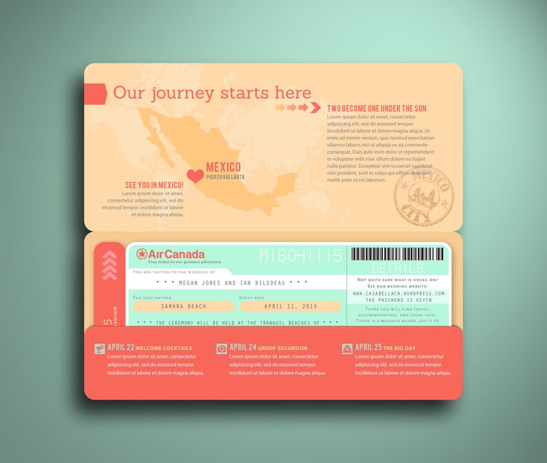 Custom Boarding Pass Airline Plane Ticket Mexico Destination Etsy