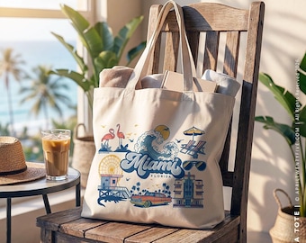 Miami Florida Tote, Destination Wedding Gift, Personalized Welcome Bag, Custom Name Favor