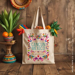 Mexican Otomi Print Custom Totes, Welcome GIft Bag, Favor Bag, Beach Tote, Tulum Mexico Custom Canvas Tote Swag Bag Mexican Fiesta