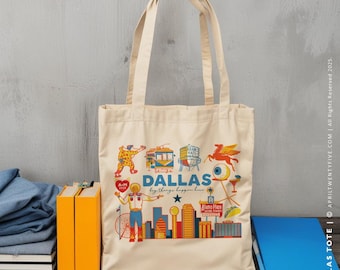Dallas Texas Cotton Canvas Tote Bag, City Souvenir