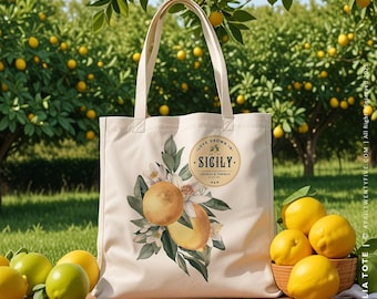 Lemon Sicily Tote, Botanical Illustration, Cotton Bridesmaid Gift