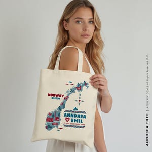 Norwegen Karte Personalisierte Canvas Tote Bag, Custom Canvas Totes, Norwegische Hochzeit Tragetaschen, Brautjungfer Geschenktaschen, Firmengeschenk