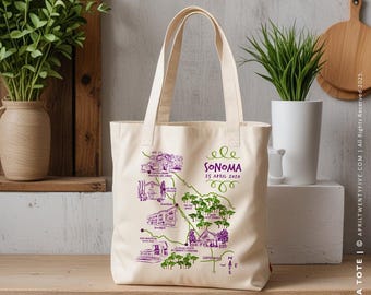 Custom Sonoma Wine Country Tote Bag: California Wedding Favor, Bachelorette Gift