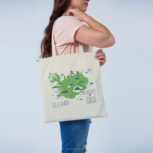 Iceland Illustrated Map Custom Totes Bridesmaid Gift Custom Tote Bag, Beach Tote, Wedding Favor, Guest Welcome Bag, Canvas Tote image 4
