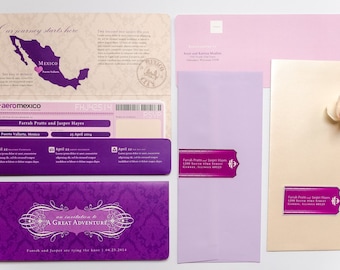 Purple Invitations, Airline Ticket, Boarding Pass, Wedding Invites, Anniversary Card, Wedding Stationery, Invitations, Party Invites