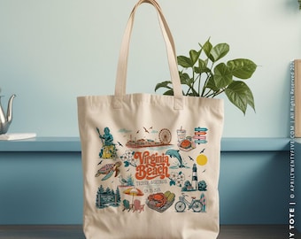 Virginia Beach Personalized Tote Bag — Custom Date & Names | Coastal Travel Gift | Beach Vacation Souvenir