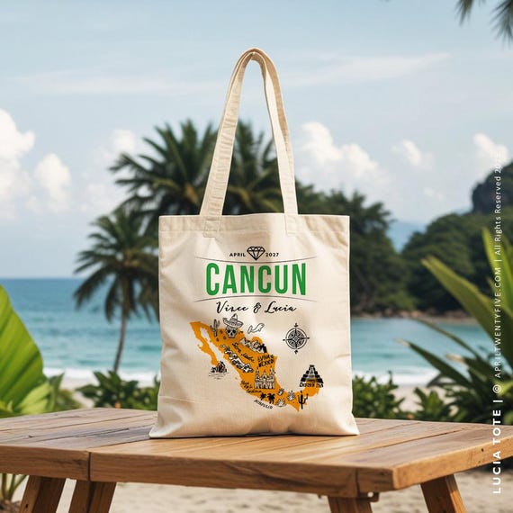 Canvas Bags Cancun Wedding Mexico Watercolor Map #3 Weekender Tote Bag