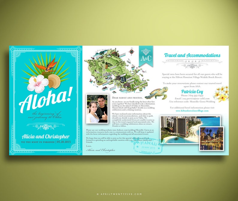 Oahu Hawaii Wedding Invitation Travel Brochure Frangipani Etsy Australia